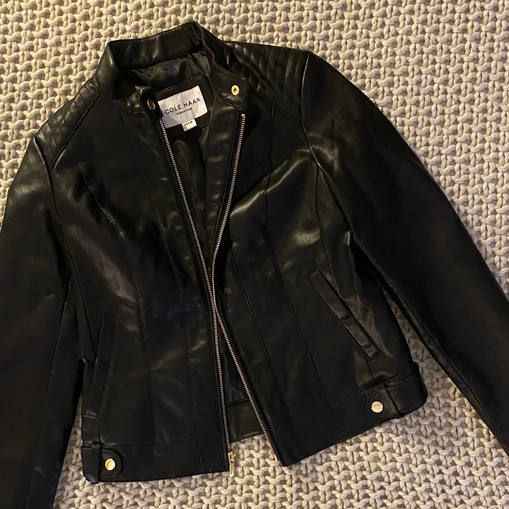 Cole Haan Black PLeather Moto Jacket
